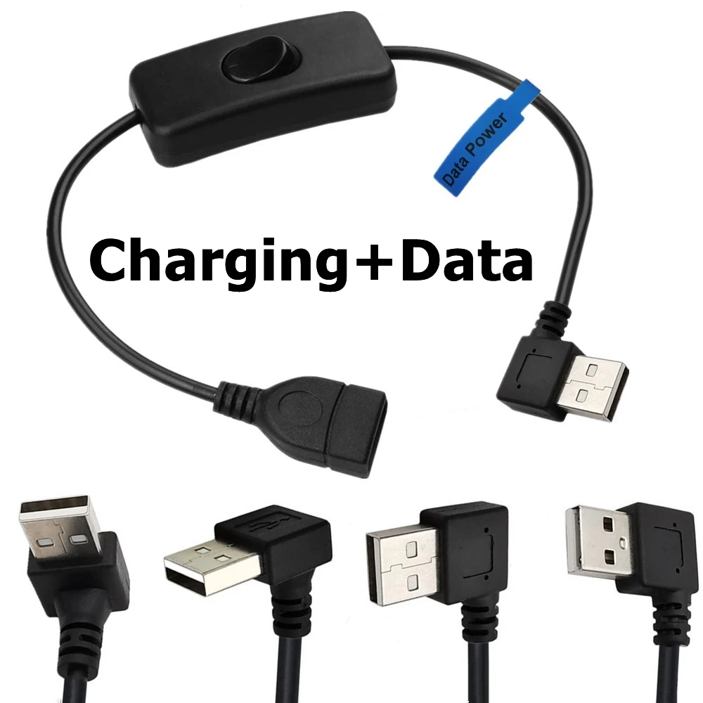Pi Camera Cable - 90 องศา USB ชายหญิงชาร์จสายซิงค์ข้อมูลพร้อมสวิตช์เปิดปิดไฟ LED สําหรับ